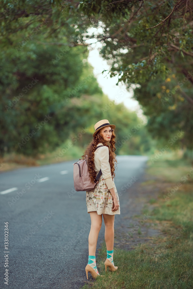 Beautiful young woman traveler portrait. Beautiful young woman traveler portrait.