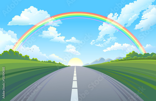Rainbow over the highway, the perfect morning to start your journey.