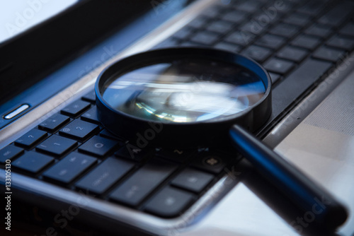 Selective focus on keyboard with magnifier searching concept in