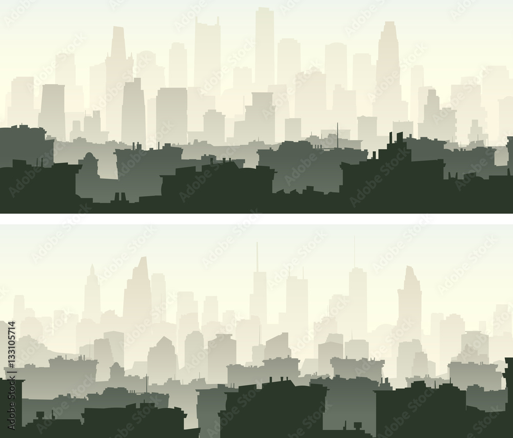 Horizontal wide banners with morning big city.