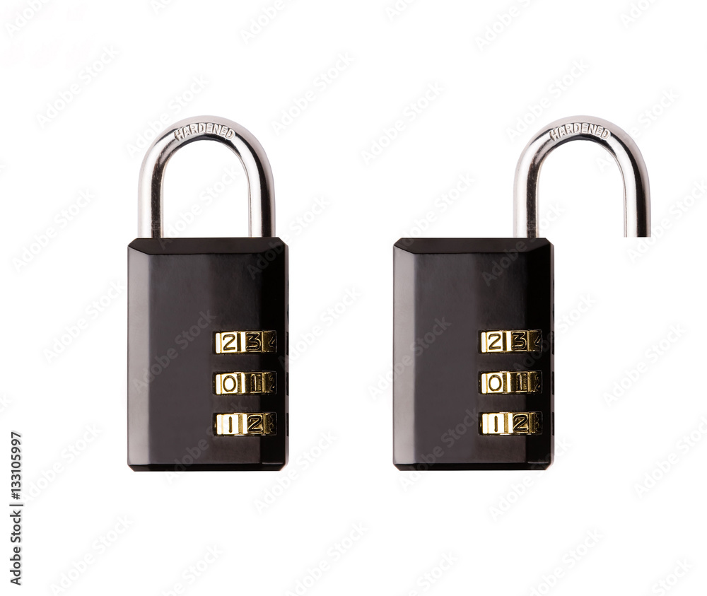 Metal padlock open and closed isolated on white background Stock Photo ...