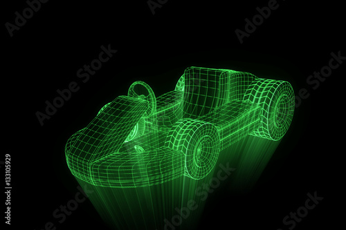 Racing Go Kart Hologram Wireframe. Nice 3D Rendering
