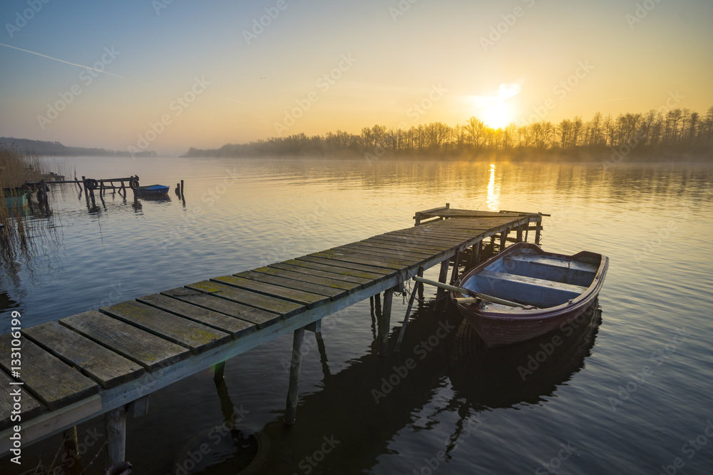 Fototapeta premium fishing marina in beautiful colorful morning