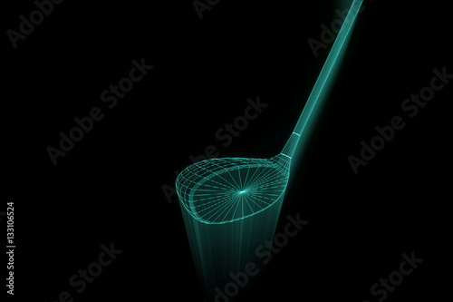 Golf Racket in Hologram Wireframe Style. Nice 3D Rendering
