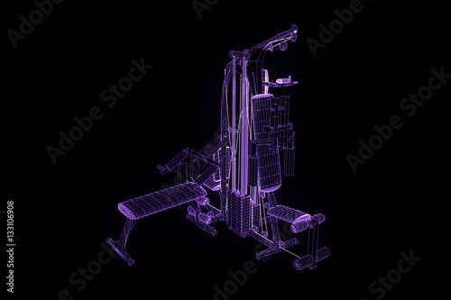 Gym Bench in Hologram Wireframe Style. Nice 3D Rendering 