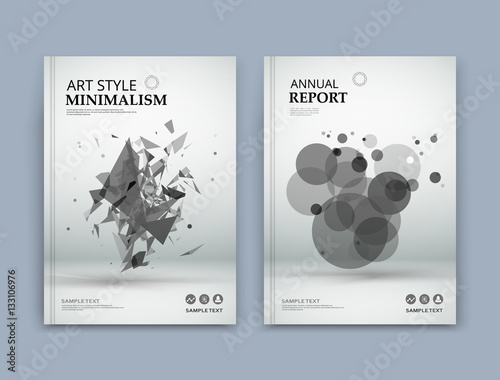 Abstract composition. Black and white texture. Monochrome triangle part construction. Brochure title sheet. Creative figure icon, Grey circles surface. Round section banner form. Bubbles flyer font.
