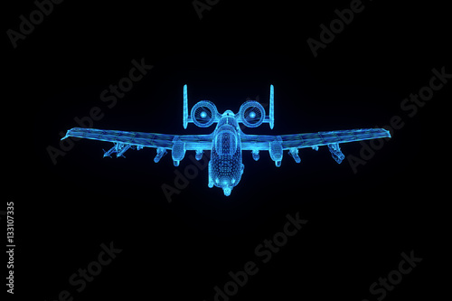 Airplane Jet in Hologram Wireframe Style. Nice 3D Rendering
