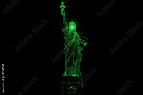 Liberty Statue in Wireframe Hologram Style. Nice 3D Rendering
