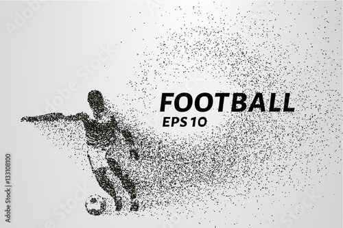 Football of the particles. The player with the ball is composed of circles and dots. Vector illustration