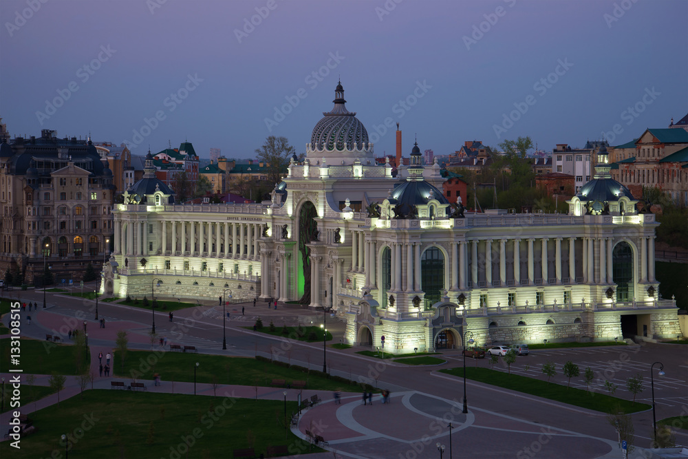 The palace of Farmers (The Ministry of Agriculture of the Republic of Tatarstan) in May twilight. Tatarstan, Kazan 