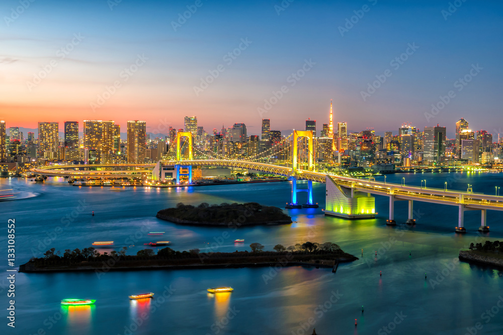 Tokyo skyline with Tokyo tower and rainbow bridge