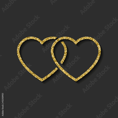 Glitter icon. Double heart of gold logo. love symbol. use in decoration, design as the emblem. thin line. vector illustration.