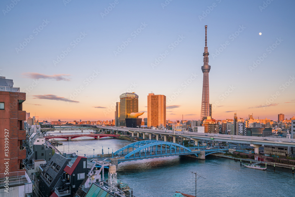 Tokyo skyline with the Sumida River