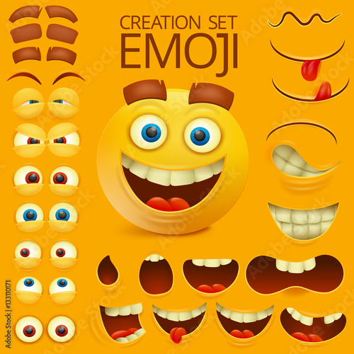 Yellow smiley face character for your scenes template. Emotion big set