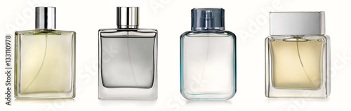 Generic perfume bottles isolated on white background photo