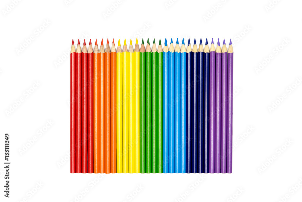 Rainbow from a set of color pencils over a white background Rainbow from a set of color pencils over a white background