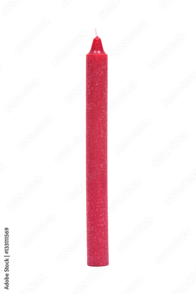 Red natural candle isolated on white background