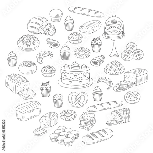 Bakery and pastry collection , doodle vector illustrations isolated on white