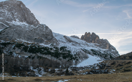 The landscape of the Italian Dolomites,Italy, 17 December 2016,Trento Dolomites mountains in the evening,the beautiful scenery of Mount Marmolada