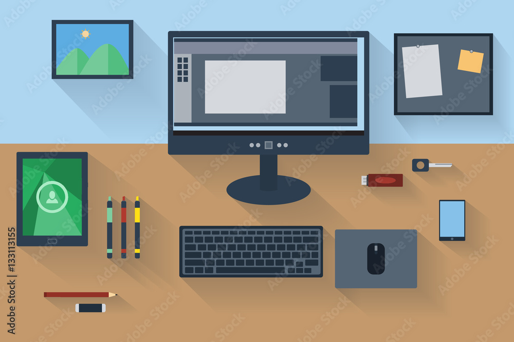 Vector illustration of modern office workplace Vector illustration of modern office workplace