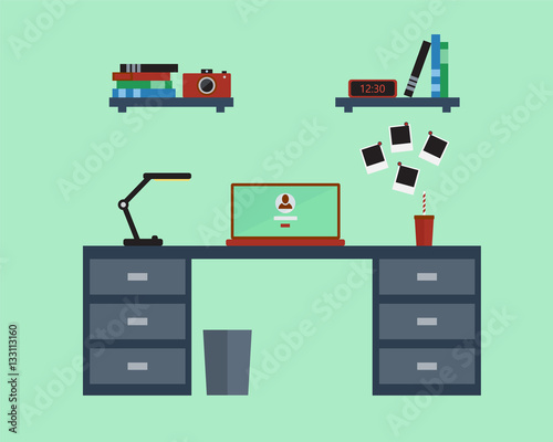 Vector illustration of modern working place in flat design