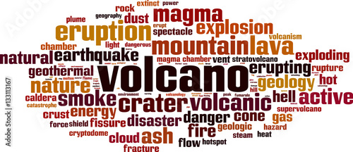 Volcano word cloud concept. Vector illustration