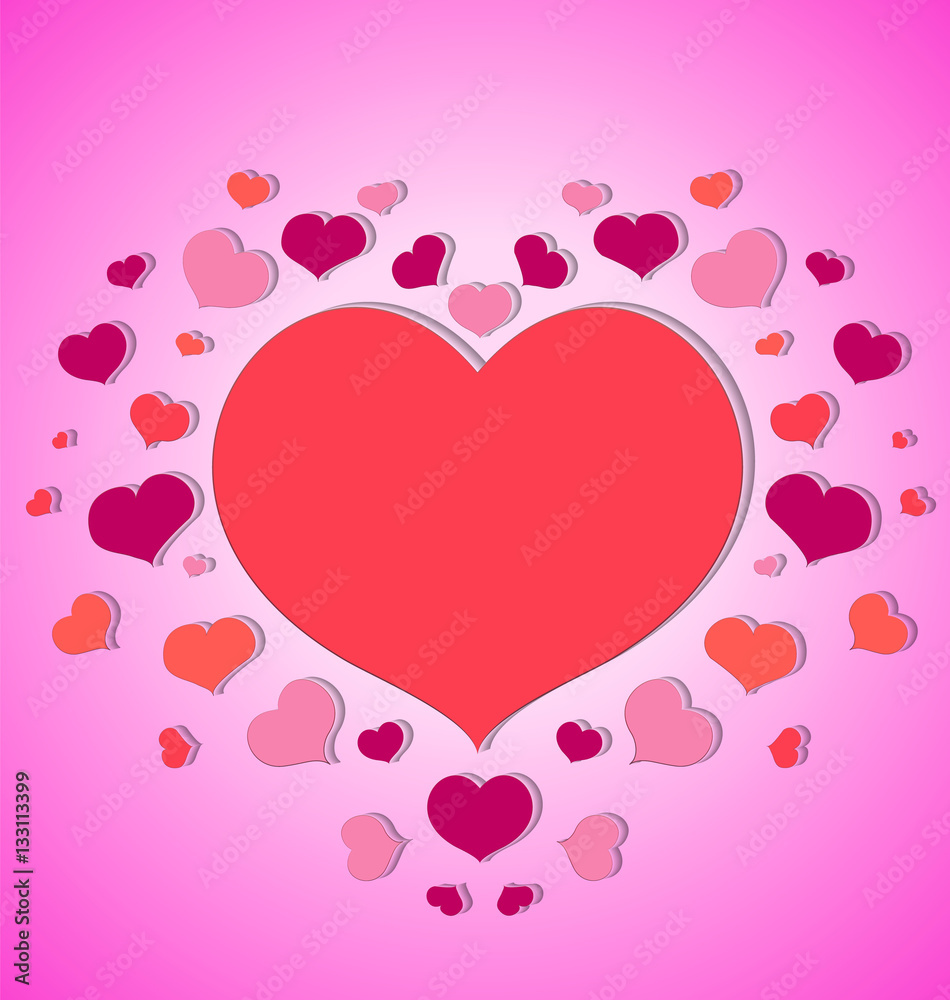 little hearts around a big red heart pink background