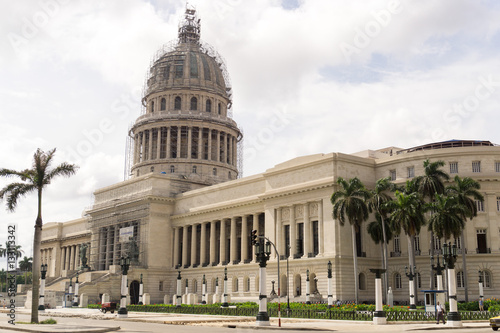 The Capitol building and heavy traffic of city center, Havana, Cuba