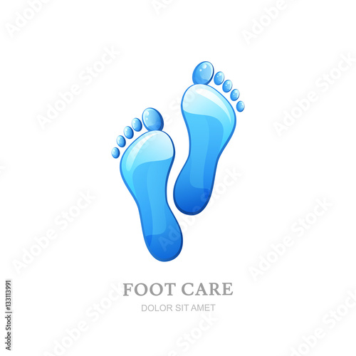 Womens foot care vector logo, label design. Female sole with clean water texture. Concept for beauty salon, pedicure cosmetics, organic body care and spa.