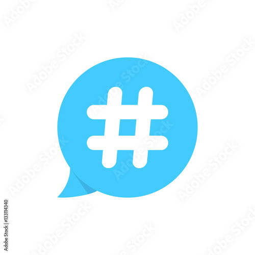 hashtag on blue speech bubble