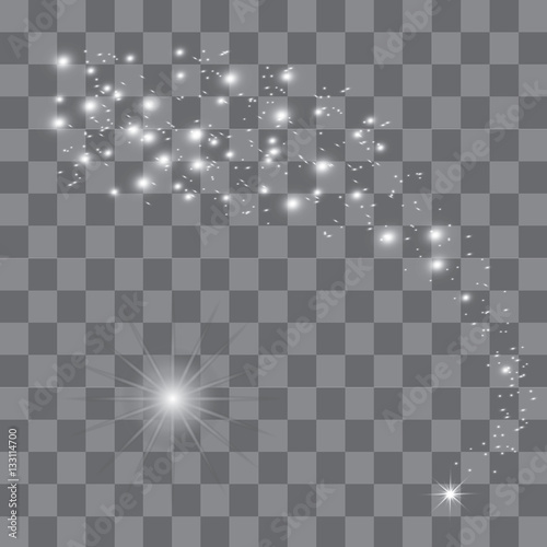 Set of glowing light effects with transparency, isolated on black background vector. Glare, rays, stars.