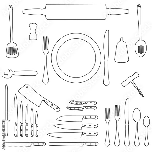 Kitchen utensil icon set