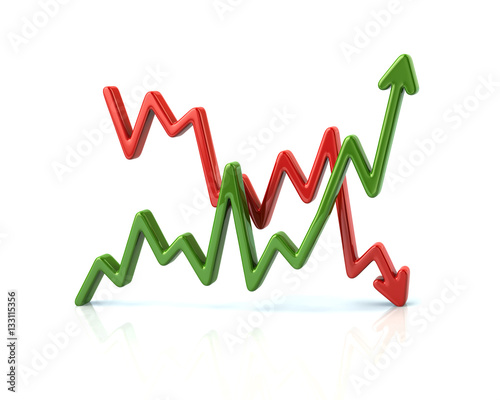 Business graph with green and red arrows 3d illustration