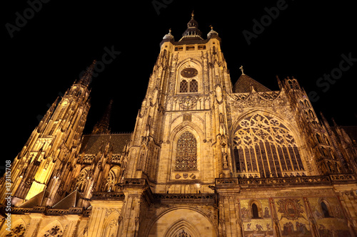 impressive facade of the Gothic cathedral of St. Vitus in Prague