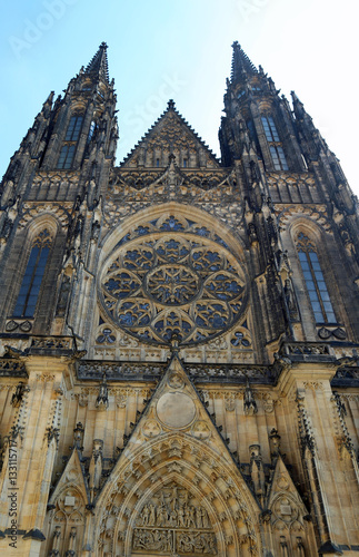 impressive facade of the Gothic cathedral of St. Vitus in Prague