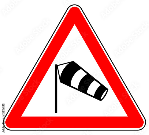 sd45 Schild-Dreieckig - german: Hinweis Zeichen - Achtung Seitenwind / Windsack - english: hazard sidewind warning sign / windsock - triangle red xxl g4926 photo