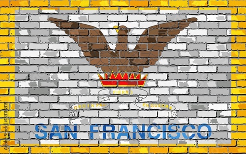Flag of San Francisco on a brick wall - Illustration, 
San Francisco flag in brick style