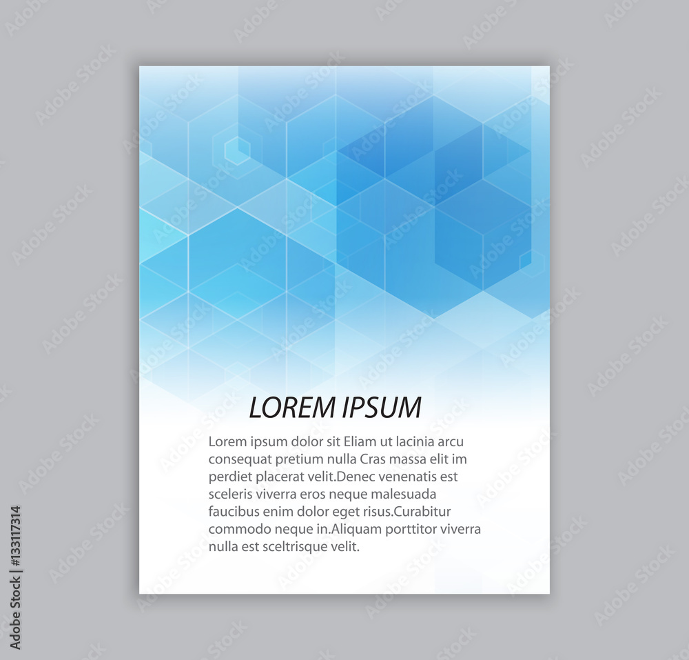 Template brochure design. Blue hexagon shape