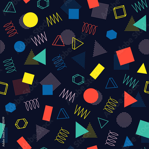 Retro memphis geometric line shapes seamless patterns. Hipster fashion 80-90s. Abstract jumble textures. Black and white. Zigzag lines. Triangle. Memphis style for printing, website, design, poster.