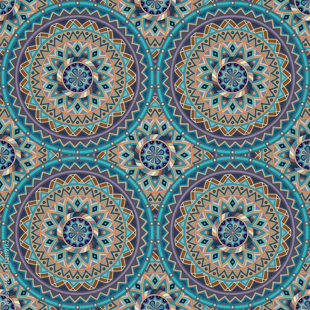 Ornate floral seamless texture, endless pattern with vintage mandala elements.