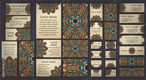 Business and invitation template Cards set with mandala ornament. Vintage decorative elements. Islam, Arabic, Indian, ottoman motifs.