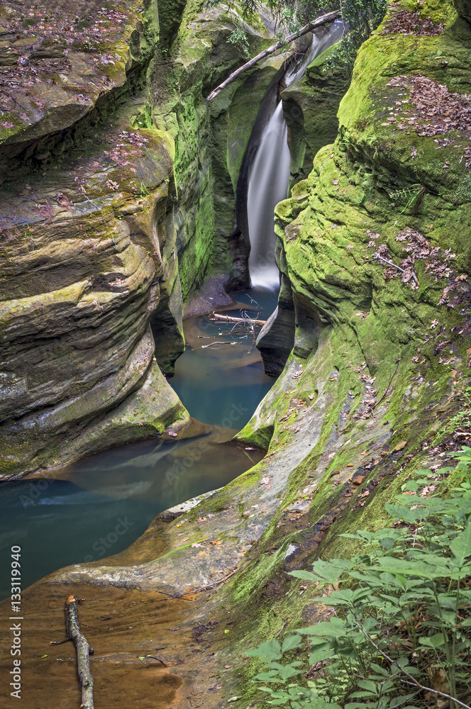 Corkscrew Falls or Robinson Falls, hidden in the Hocking Hills of Ohio Stock Photo Adobe Stock