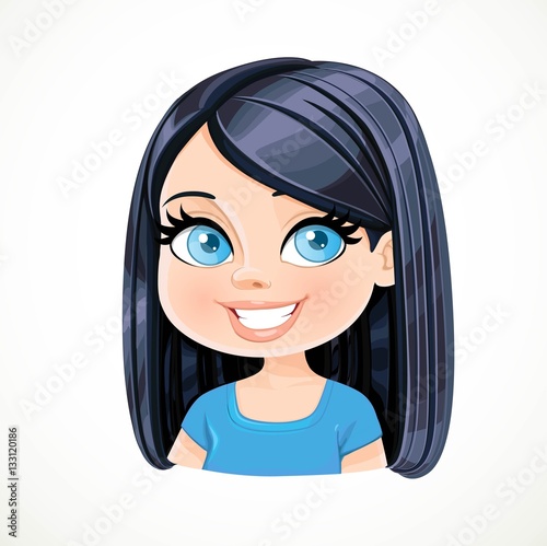Beautiful brunette girl with black straight hair portrait isolat
