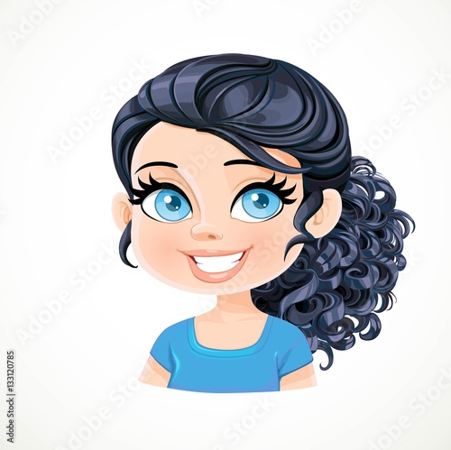Beautiful brunette girl with black curled into tight ringlets ha