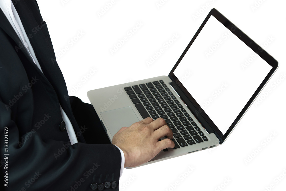 Man's hands typing on laptop. Internet surfing