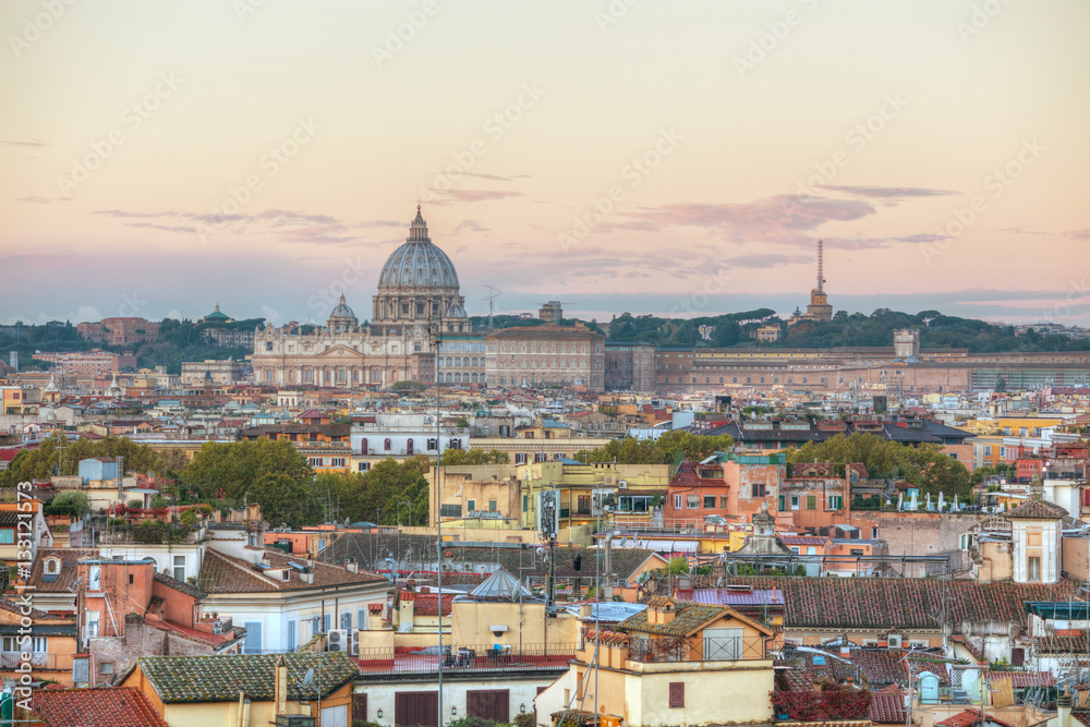 Rome aerial view with the Papal Basilica of St. Peter