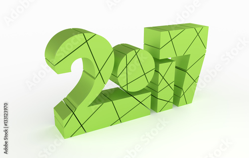 Year 2017 3D Typeface Design Side View 3D Rendering