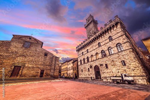 Photography colorful sunset in Montepulciano Piazza Grande