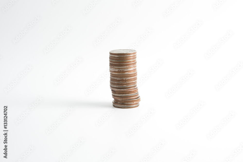 coin stacked on white background.For business growth and financial concept coin stacked on white background.For business growth and financial concept
