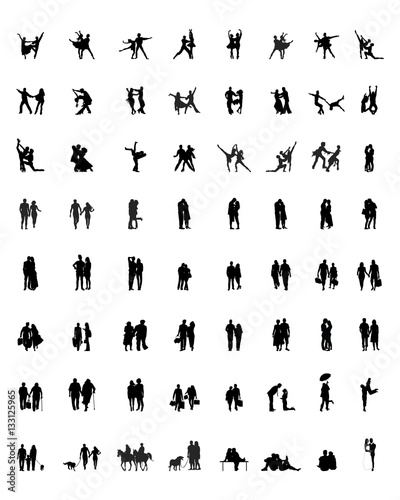 Black silhouettes of couples, vector